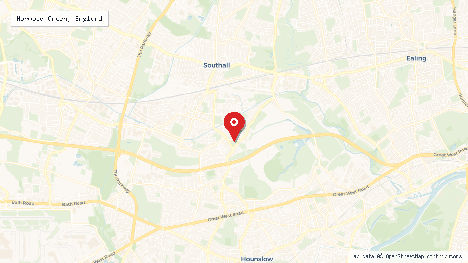 Street map of Norwood Green, England with location pin