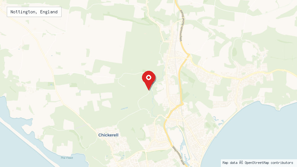 Street map of Nottington, England with location pin