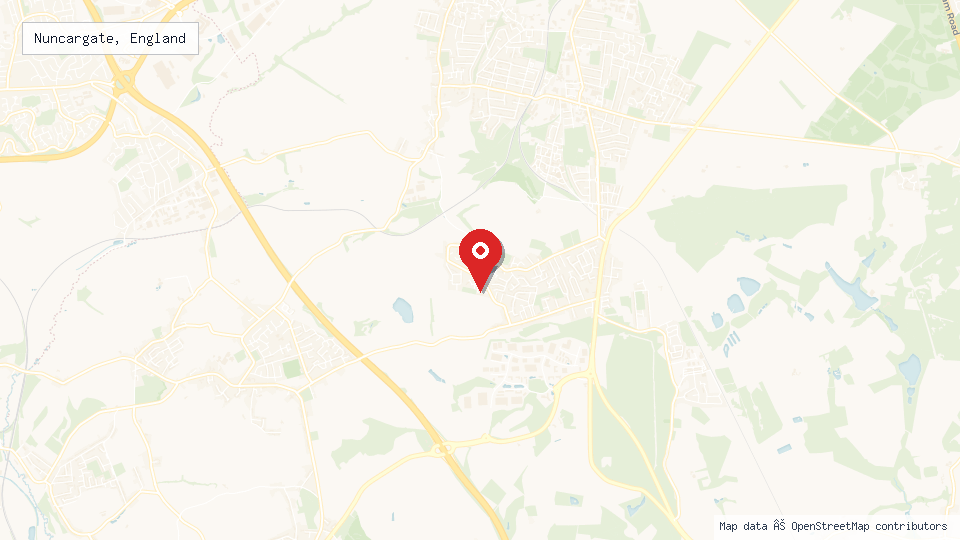Street map of Nuncargate, England with location pin