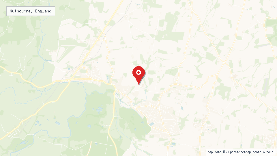 Street map of Nutbourne, England with location pin