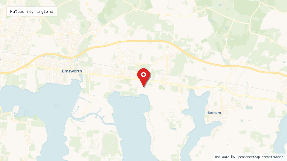 Street map of Nutbourne, England with location pin