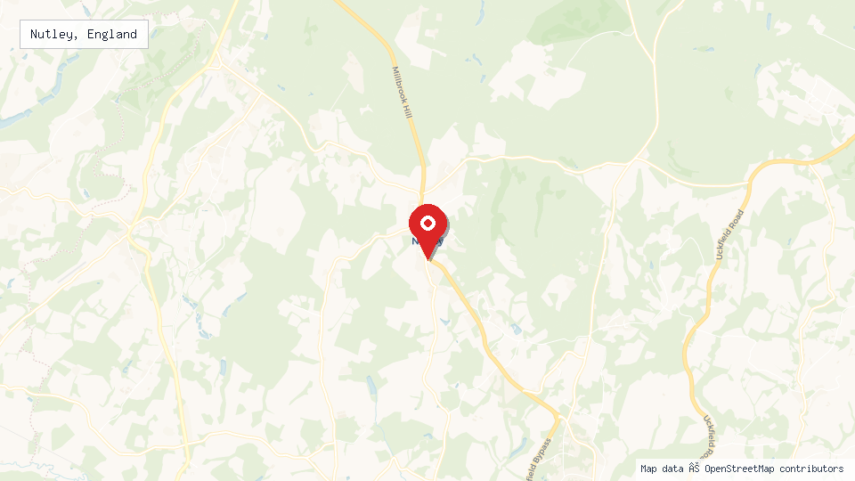 Street map of Nutley, England with location pin