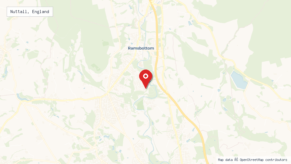 Street map of Nuttall, England with location pin