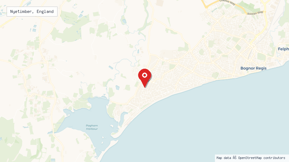 Street map of Nyetimber, England with location pin