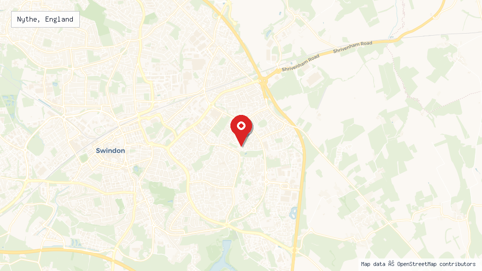 Street map of Nythe, England with location pin