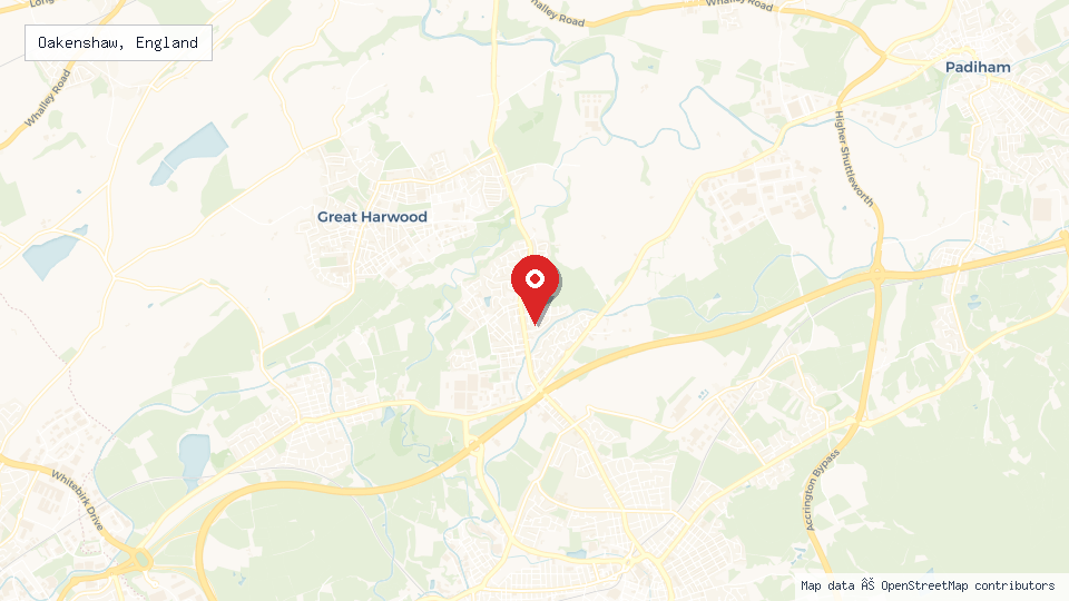 Street map of Oakenshaw, England with location pin