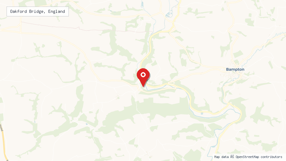 Street map of Oakford Bridge, England with location pin