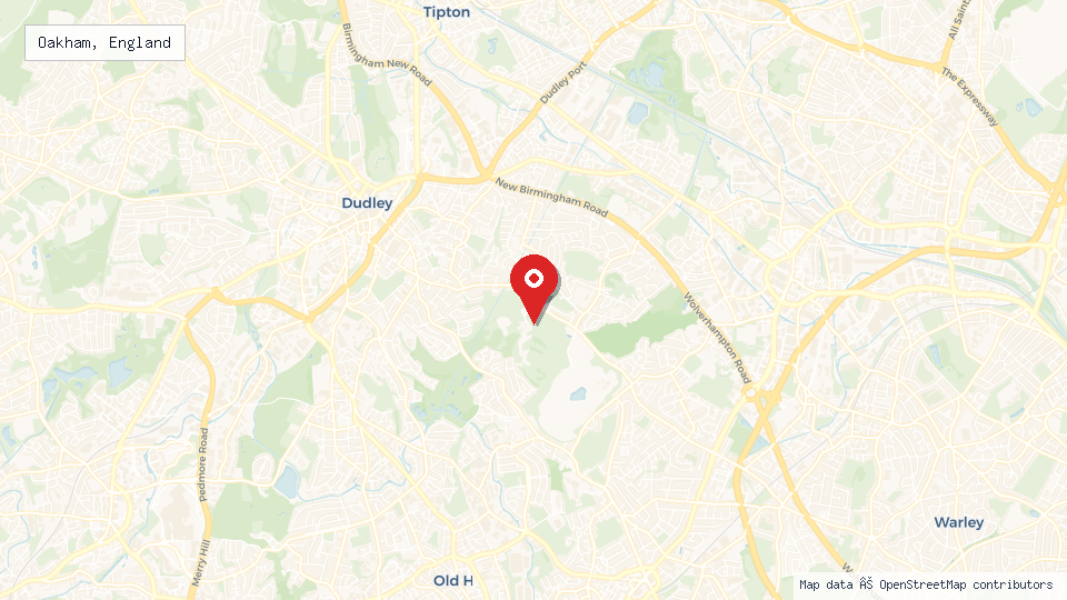 Street map of Oakham, England with location pin