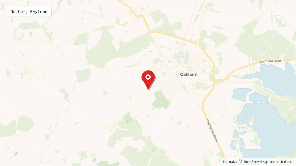 Street map of Oakham, England with location pin