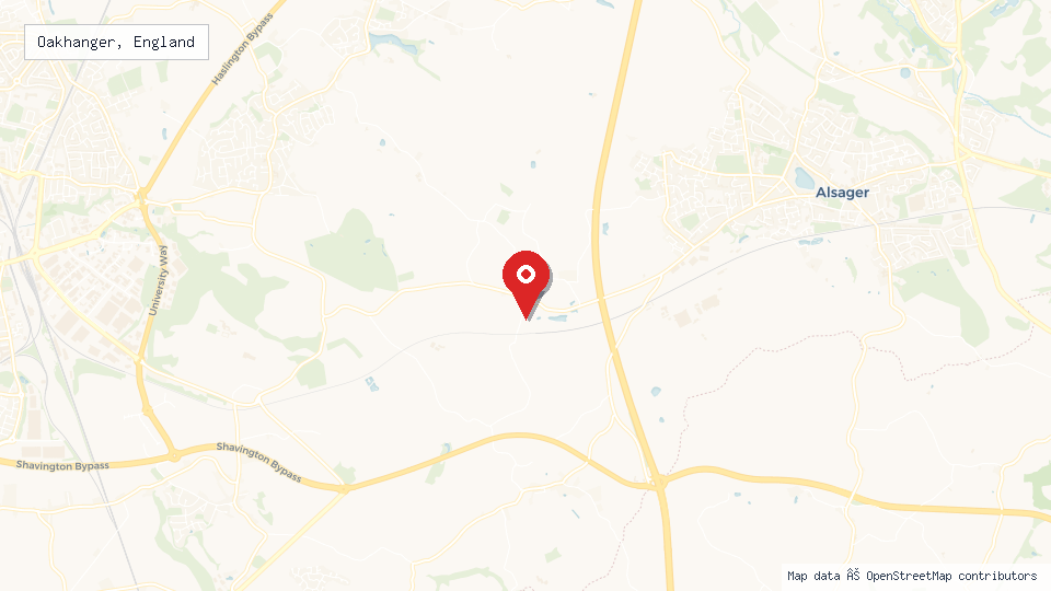 Street map of Oakhanger, England with location pin