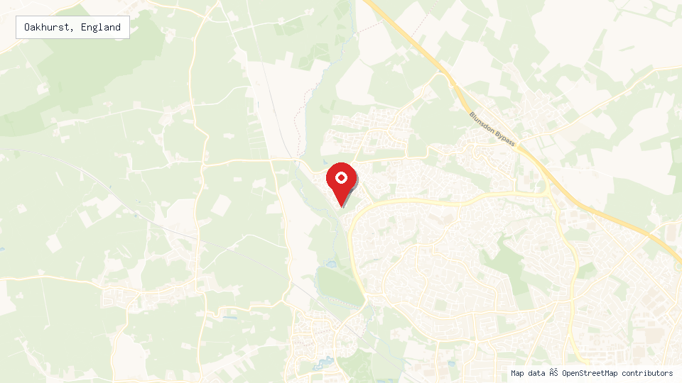 Street map of Oakhurst, England with location pin