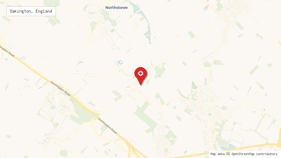 Street map of Oakington, England with location pin