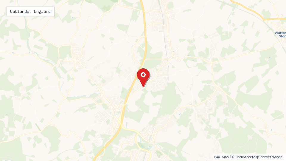 Street map of Oaklands, England with location pin