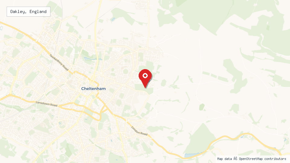 Street map of Oakley, England with location pin