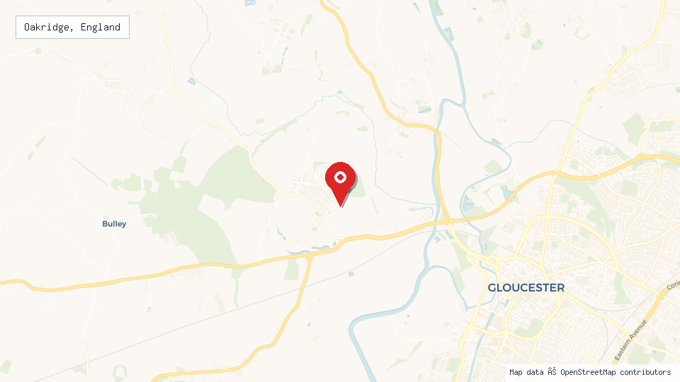 Street map of Oakridge, England with location pin