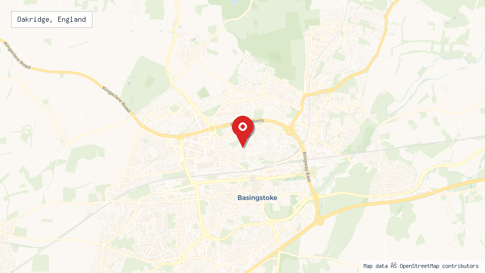 Street map of Oakridge, England with location pin