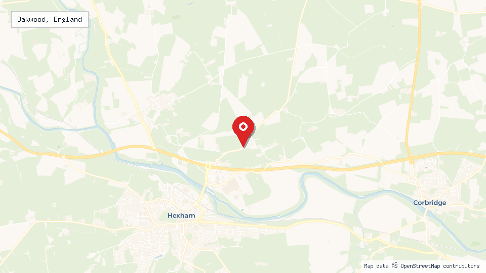 Street map of Oakwood, England with location pin