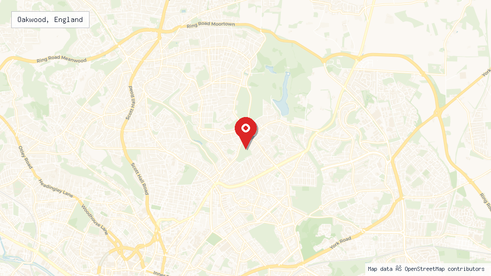 Street map of Oakwood, England with location pin