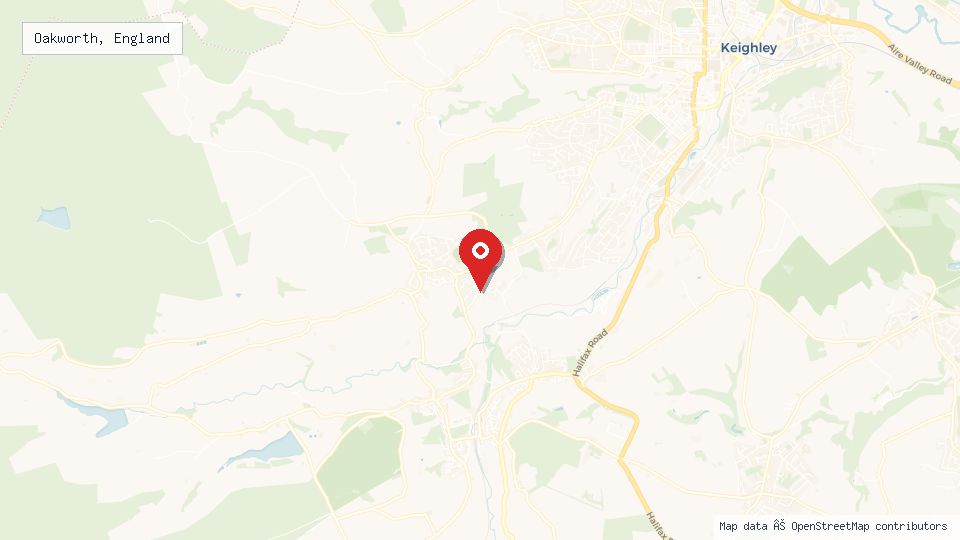 Street map of Oakworth, England with location pin