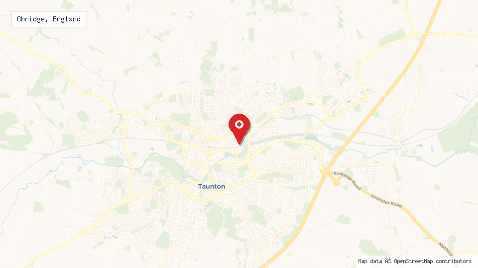 Street map of Obridge, England with location pin