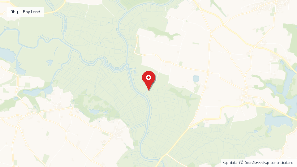 Street map of Oby, England with location pin