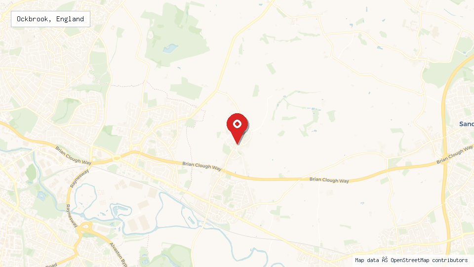 Street map of Ockbrook, England with location pin