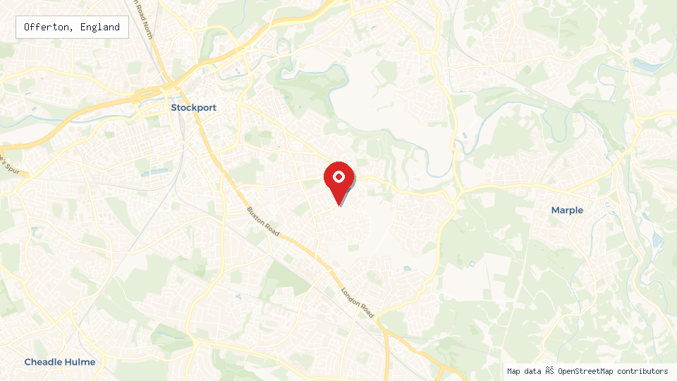 Street map of Offerton, England with location pin