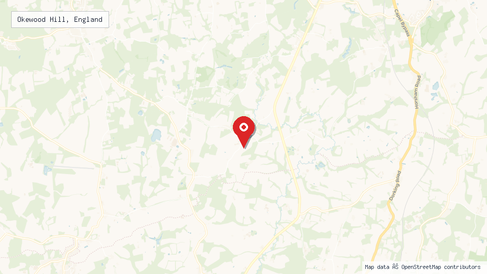 Street map of Okewood Hill, England with location pin