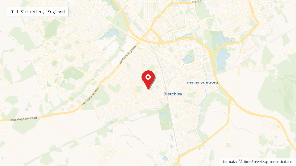 Street map of Old Bletchley, England with location pin