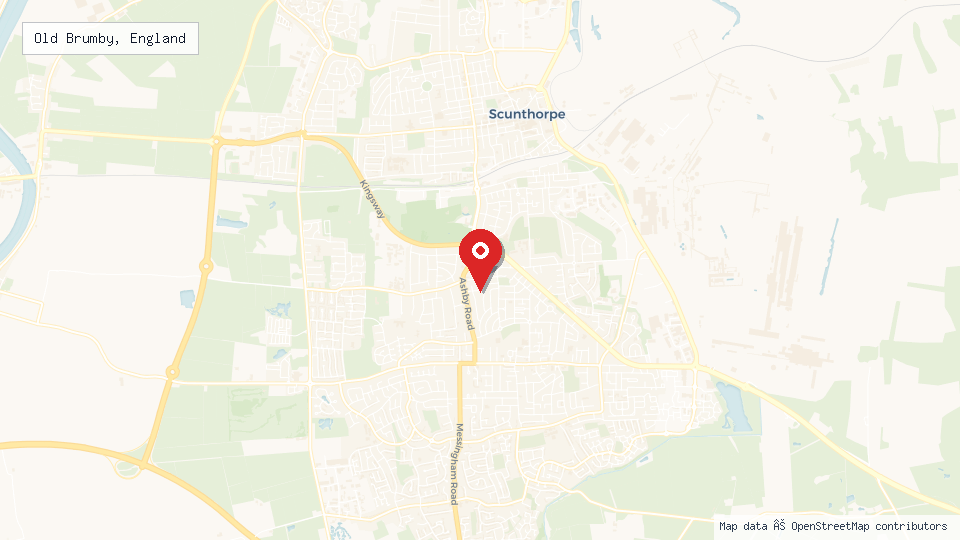 Street map of Old Brumby, England with location pin