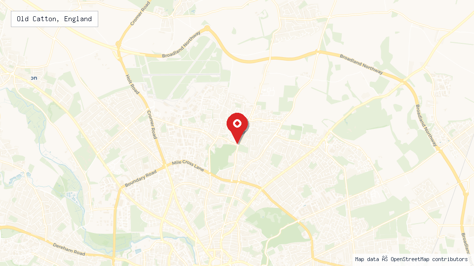 Street map of Old Catton, England with location pin