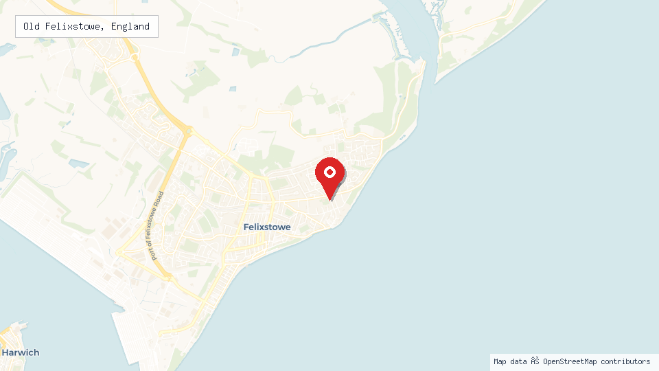 Street map of Old Felixstowe, England with location pin