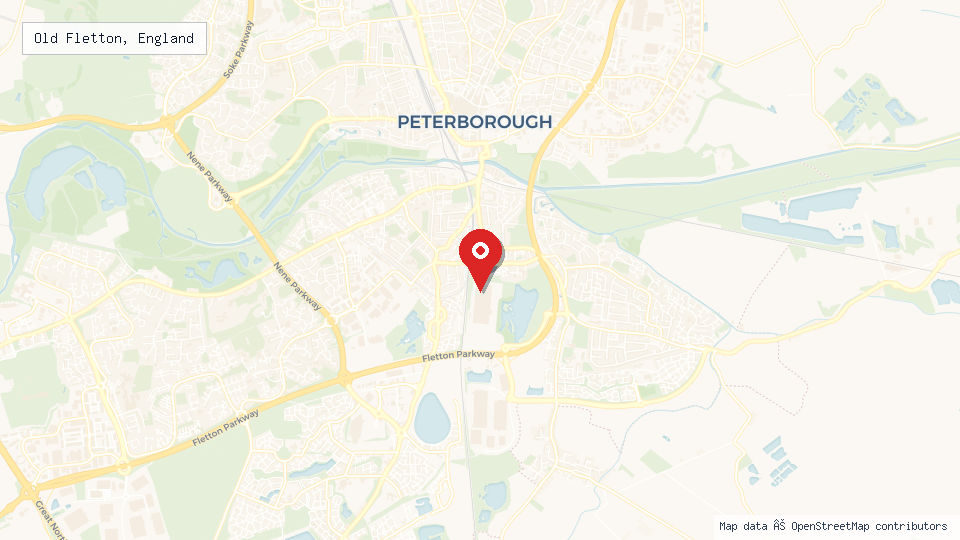 Street map of Old Fletton, England with location pin