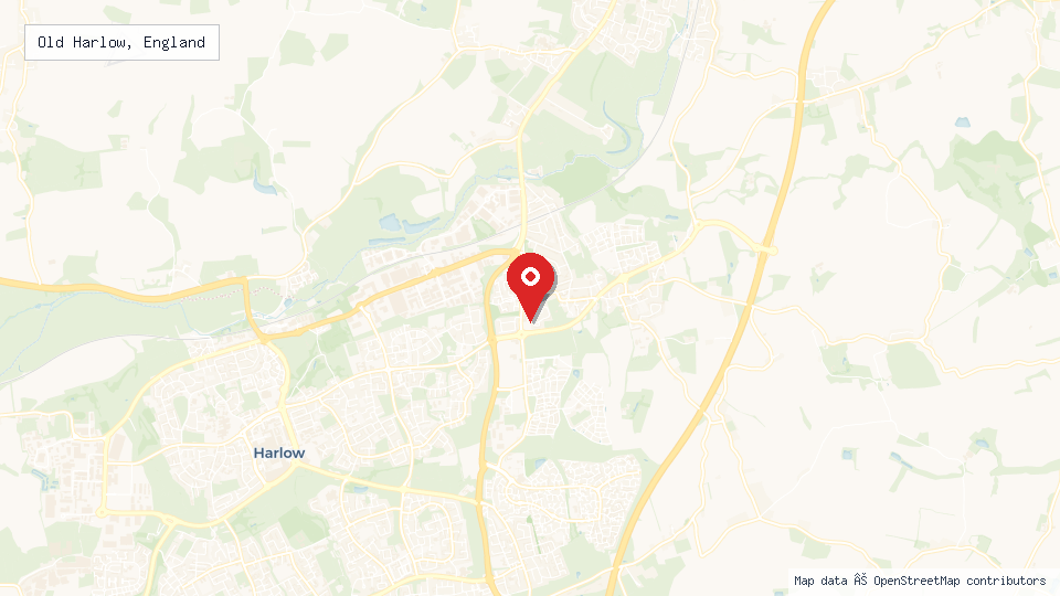 Street map of Old Harlow, England with location pin