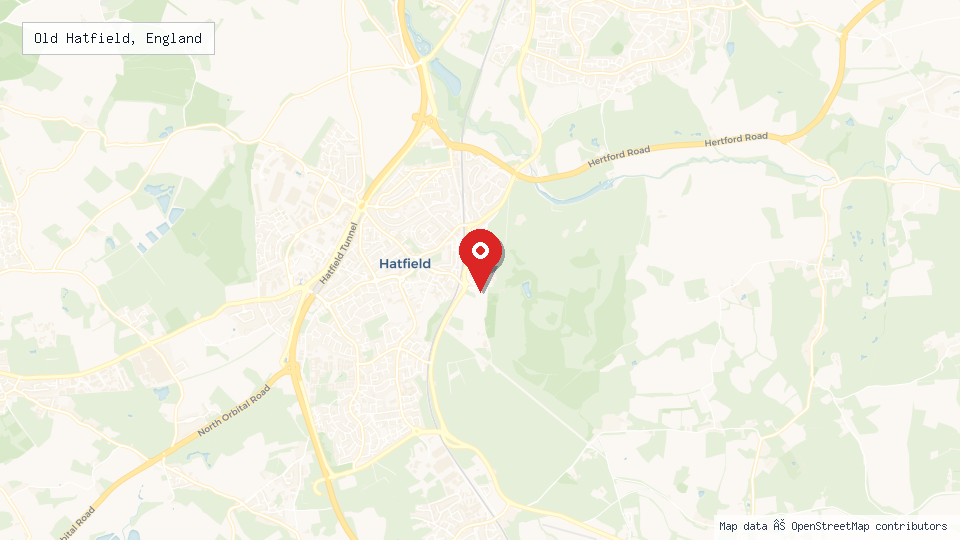 Street map of Old Hatfield, England with location pin