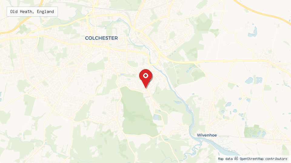 Street map of Old Heath, England with location pin