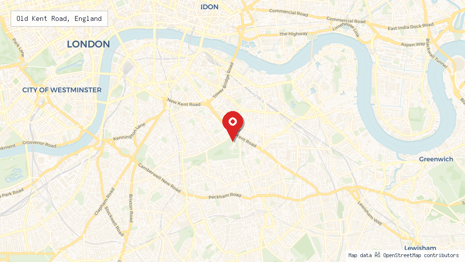 Street map of Old Kent Road, England with location pin