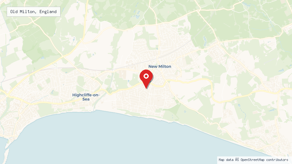 Street map of Old Milton, England with location pin