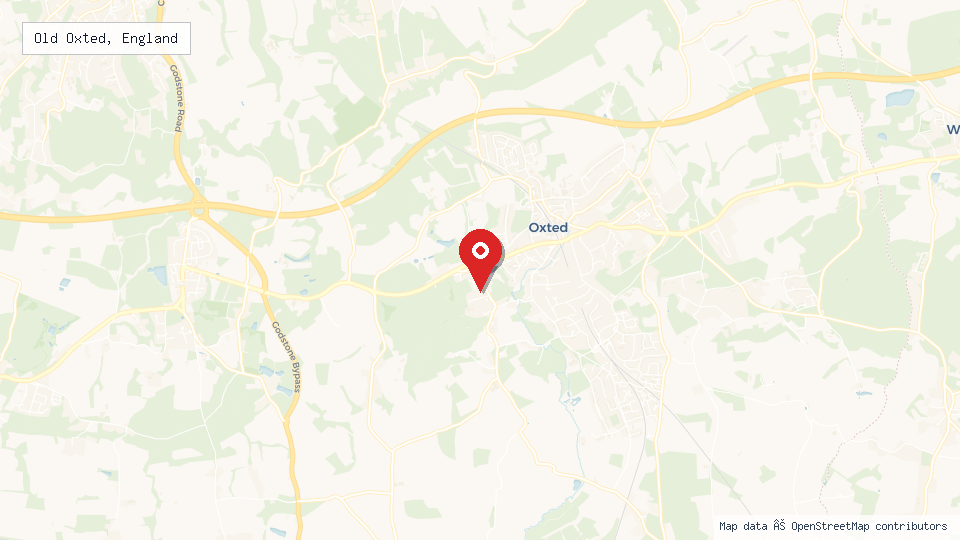 Street map of Old Oxted, England with location pin