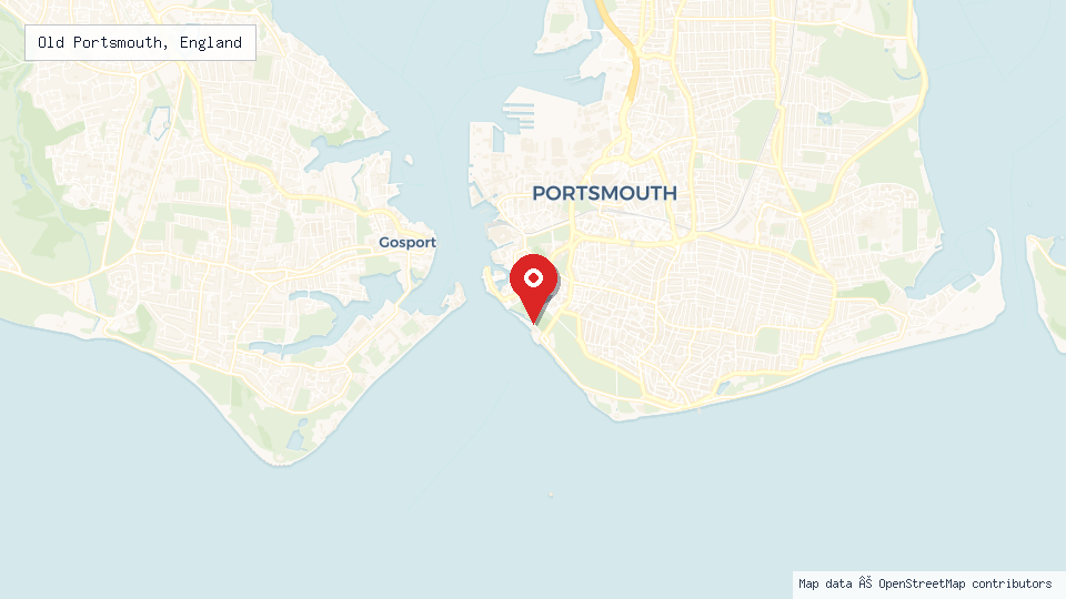 Street map of Old Portsmouth, England with location pin