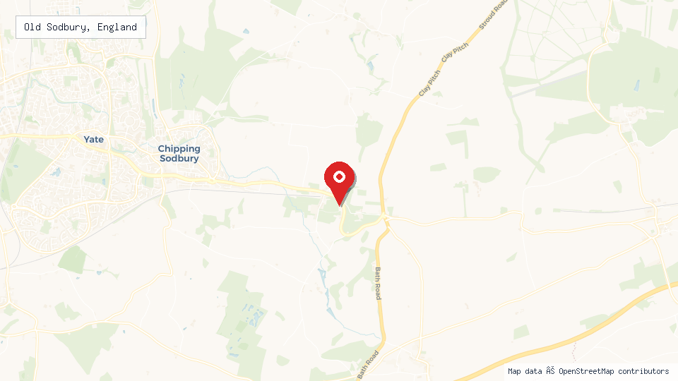 Street map of Old Sodbury, England with location pin