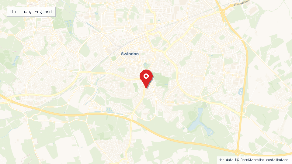 Street map of Old Town, England with location pin