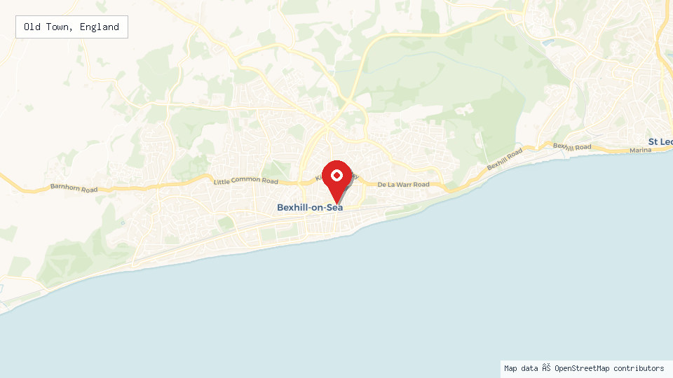 Street map of Old Town, England with location pin
