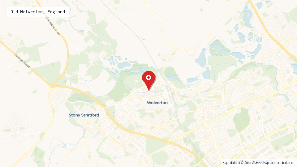 Street map of Old Wolverton, England with location pin