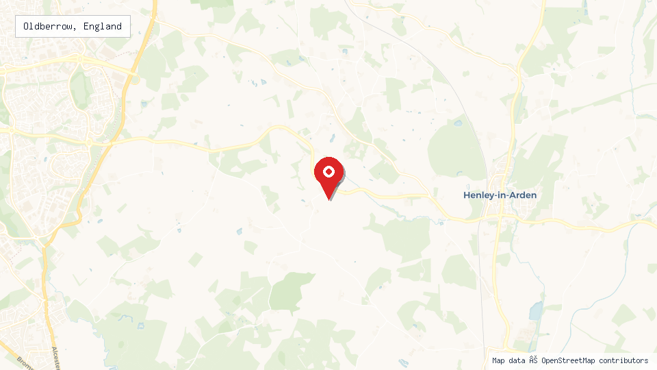 Street map of Oldberrow, England with location pin