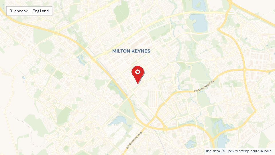 Street map of Oldbrook, England with location pin