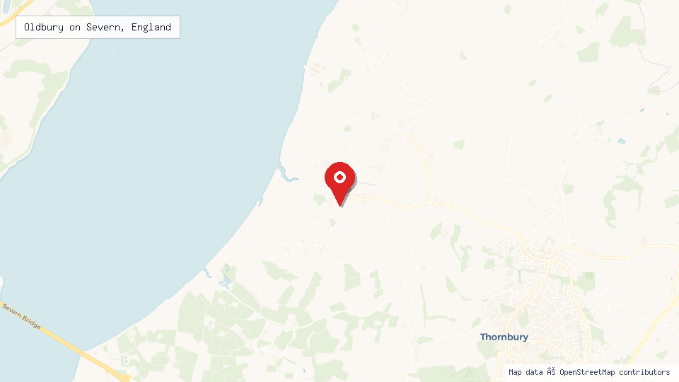 Street map of Oldbury on Severn, England with location pin