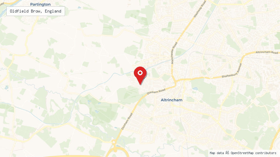 Street map of Oldfield Brow, England with location pin