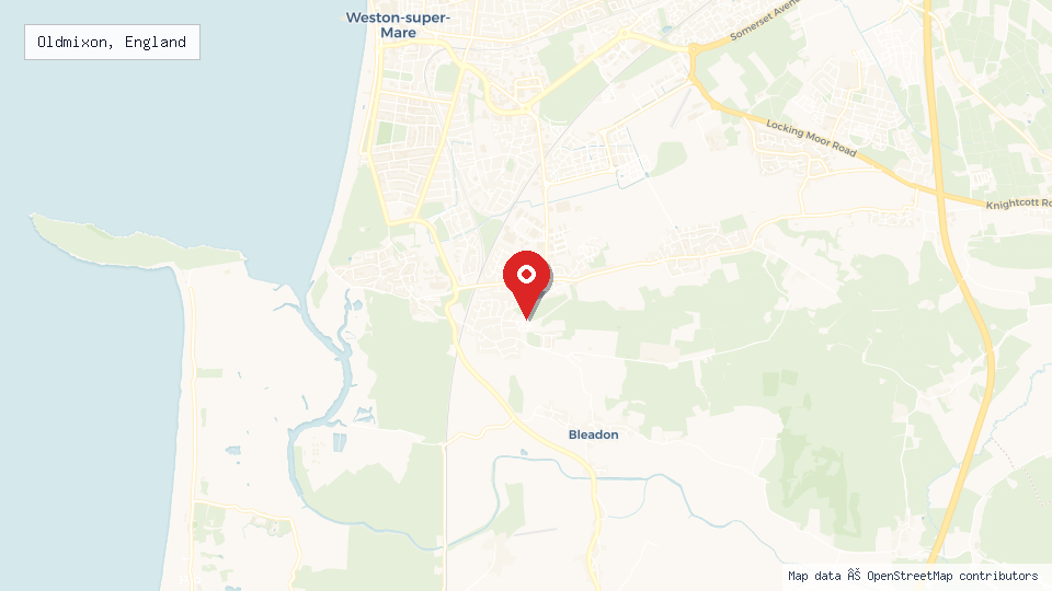 Street map of Oldmixon, England with location pin