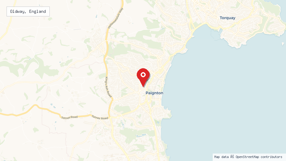 Street map of Oldway, England with location pin